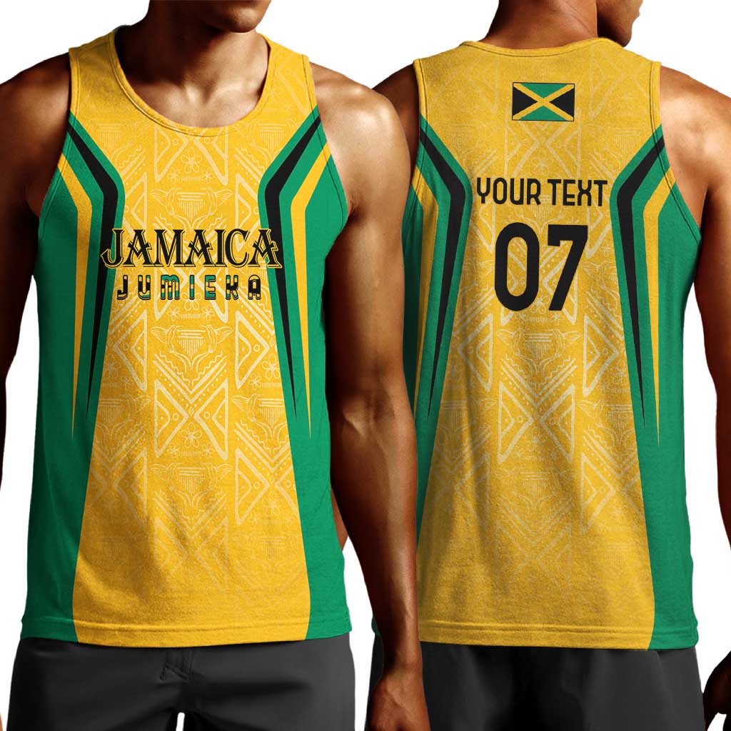 Afro-Jamaica Custom Men Tank Top Golden Ethnic Motifs