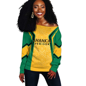 Afro-Jamaica Custom Off Shoulder Sweater Golden Ethnic Motifs