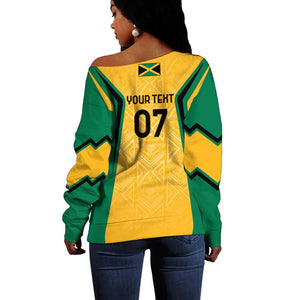 Afro-Jamaica Custom Off Shoulder Sweater Golden Ethnic Motifs