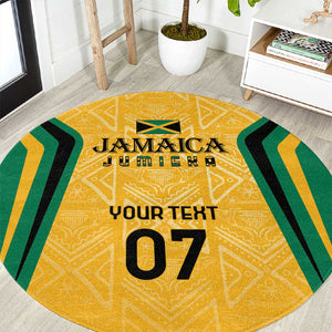 Afro-Jamaica Custom Round Carpet Golden Ethnic Motifs