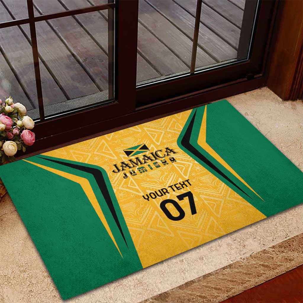 Afro-Jamaica Custom Rubber Doormat Golden Ethnic Motifs