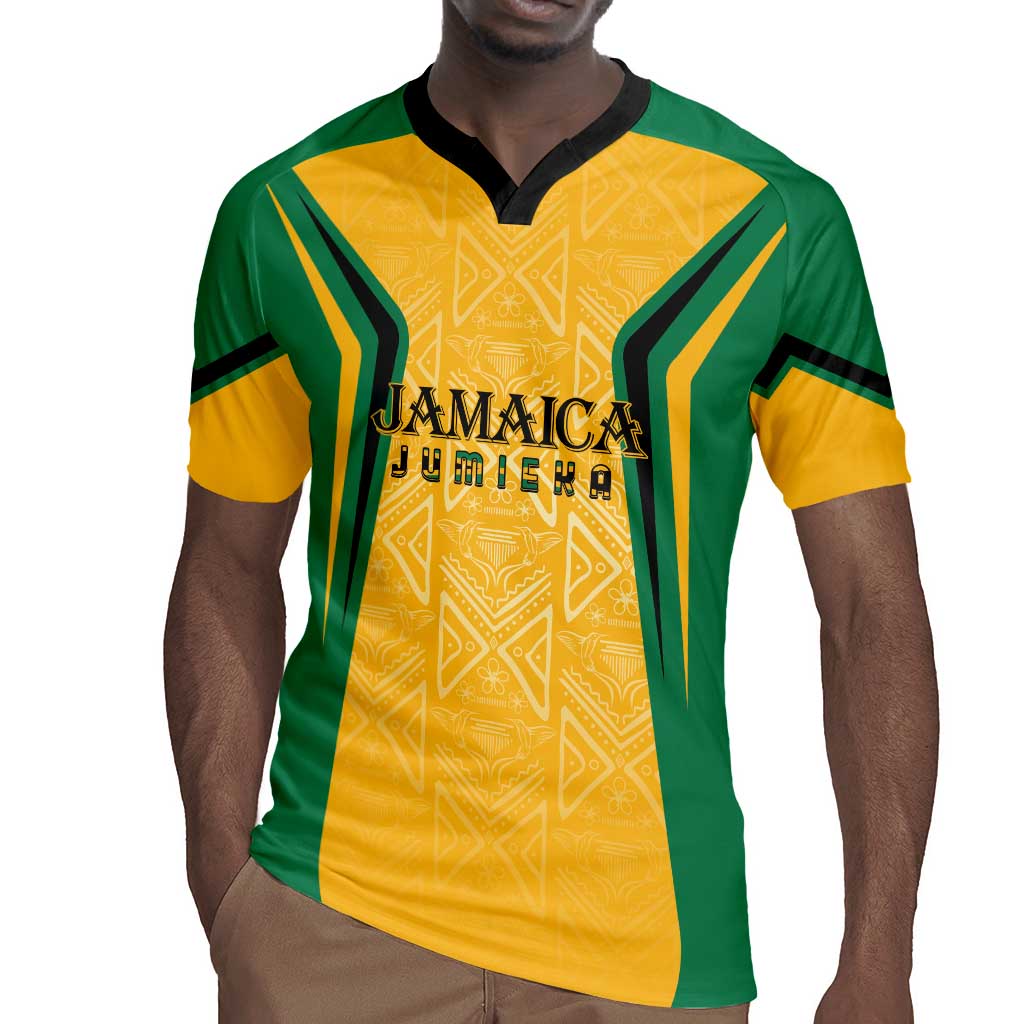 Afro-Jamaica Custom Rugby Jersey Golden Ethnic Motifs