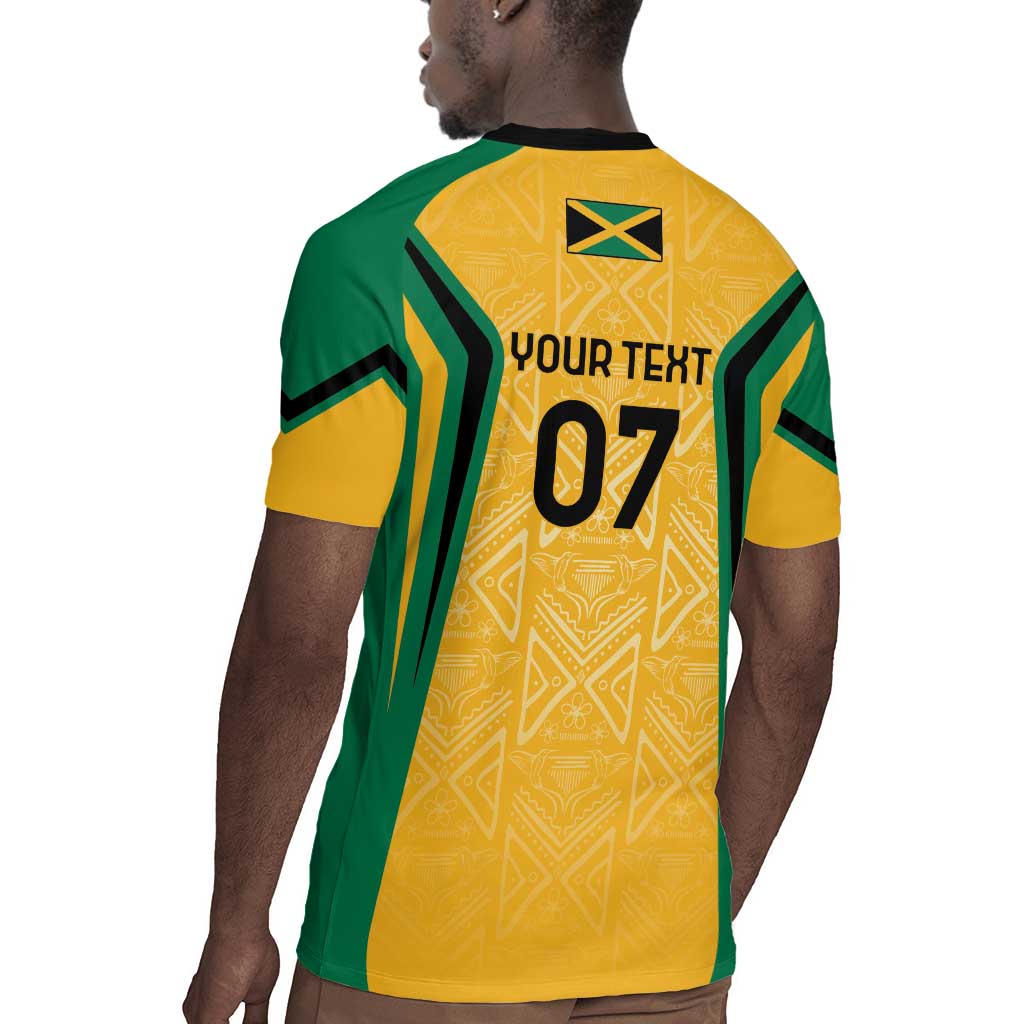 Afro-Jamaica Custom Rugby Jersey Golden Ethnic Motifs