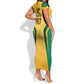 Afro-Jamaica Custom Short Sleeve Bodycon Dress Golden Ethnic Motifs LT7