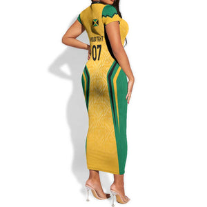 Afro-Jamaica Custom Short Sleeve Bodycon Dress Golden Ethnic Motifs LT7