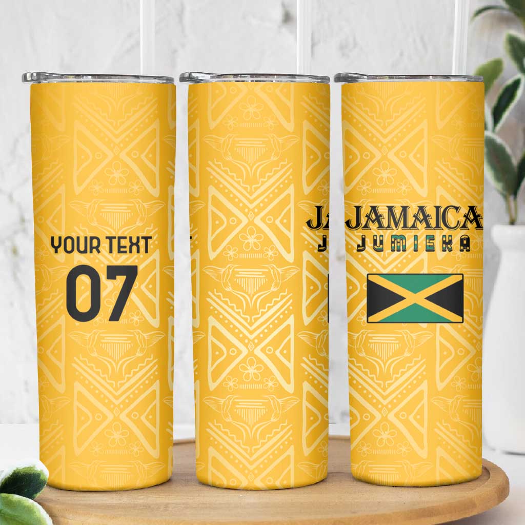Afro-Jamaica Custom Skinny Tumbler Golden Ethnic Motifs