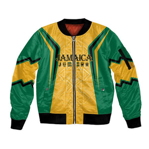 Afro-Jamaica Custom Sleeve Zip Bomber Jacket Golden Ethnic Motifs