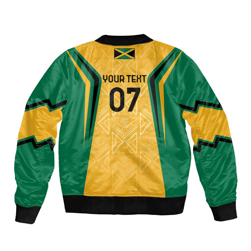 Afro-Jamaica Custom Sleeve Zip Bomber Jacket Golden Ethnic Motifs