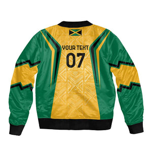 Afro-Jamaica Custom Sleeve Zip Bomber Jacket Golden Ethnic Motifs