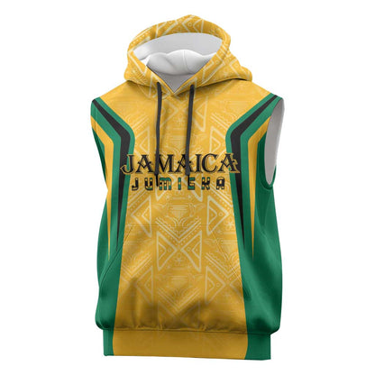 Afro-Jamaica Custom Sleeveless Hoodie Golden Ethnic Motifs - African Pride