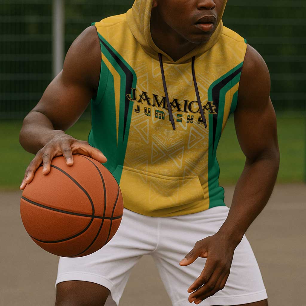Afro-Jamaica Custom Sleeveless Hoodie Golden Ethnic Motifs - African Pride
