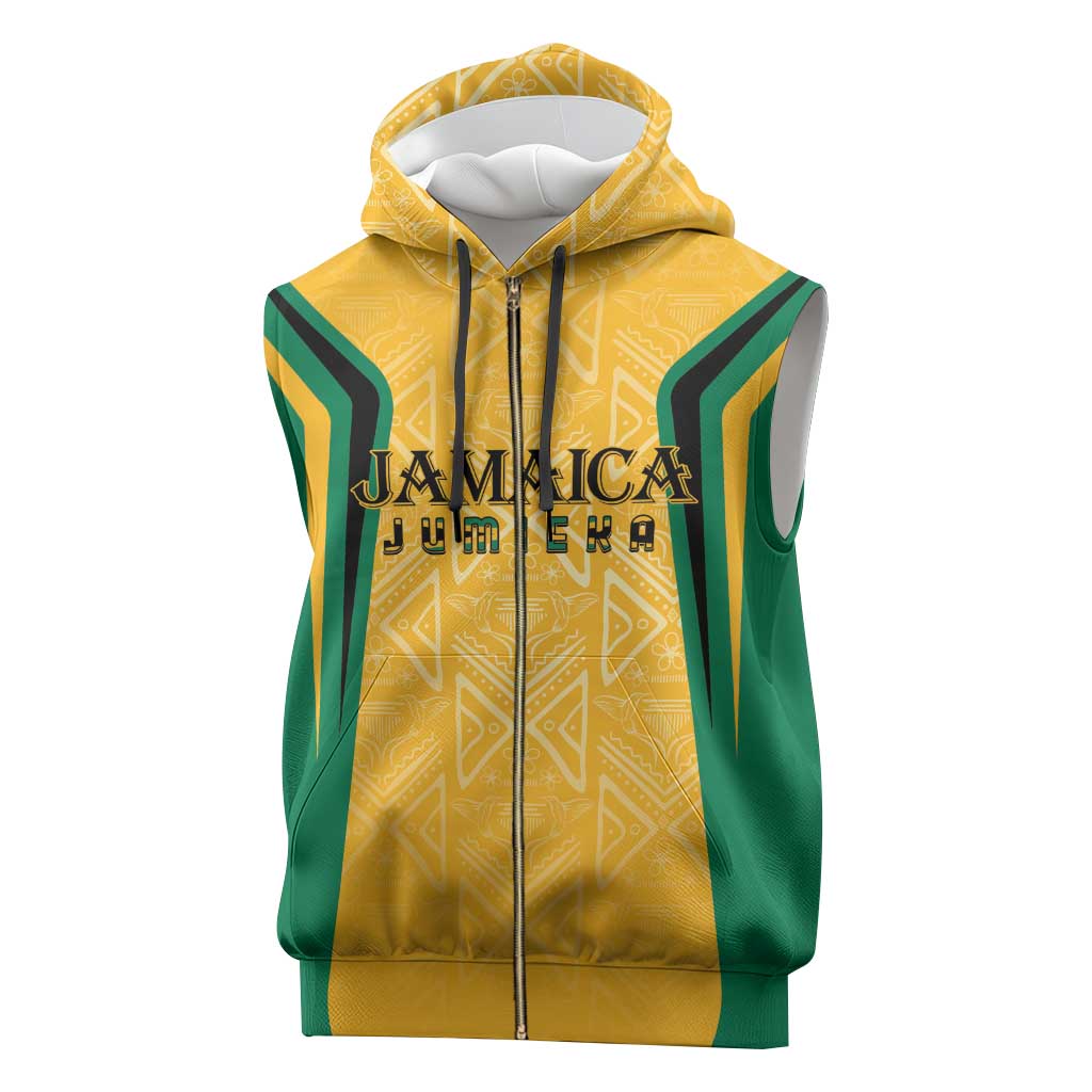 Afro-Jamaica Custom Sleeveless Zip Hoodie Golden Ethnic Motifs - African Pride