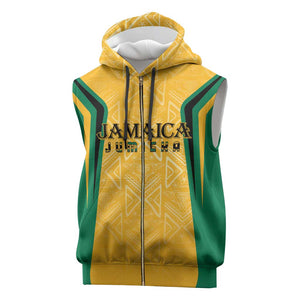 Afro-Jamaica Custom Sleeveless Zip Hoodie Golden Ethnic Motifs - African Pride