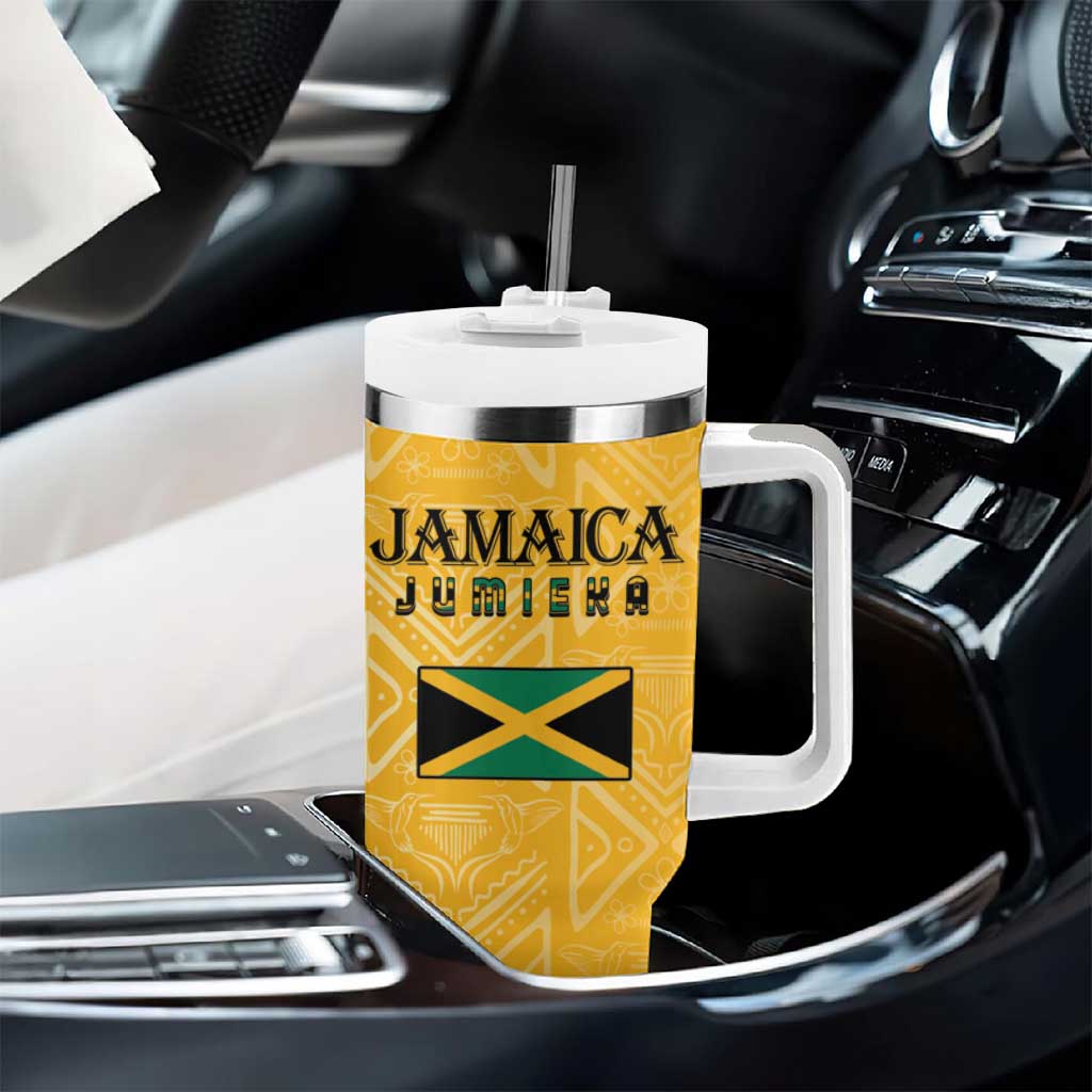 Afro-Jamaica Custom Tumbler With Handle Golden Ethnic Motifs