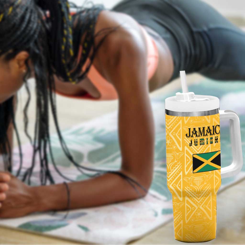 Afro-Jamaica Custom Tumbler With Handle Golden Ethnic Motifs