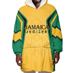 Afro-Jamaica Custom Wearable Blanket Hoodie Golden Ethnic Motifs