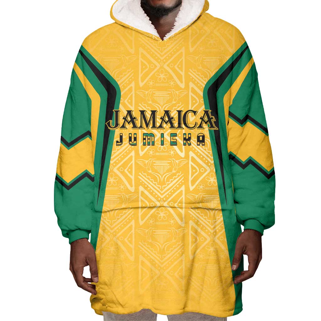 Afro-Jamaica Custom Wearable Blanket Hoodie Golden Ethnic Motifs