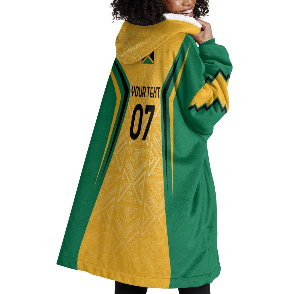 Afro-Jamaica Custom Wearable Blanket Hoodie Golden Ethnic Motifs