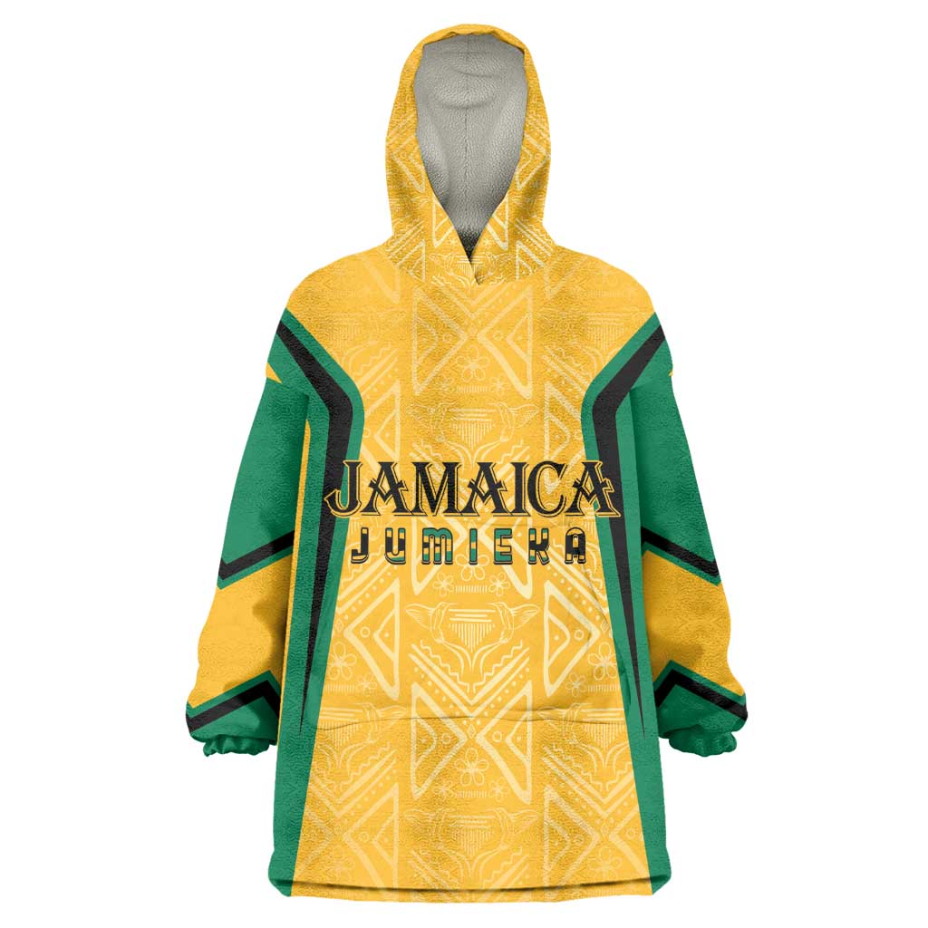 Afro-Jamaica Custom Wearable Blanket Hoodie Golden Ethnic Motifs