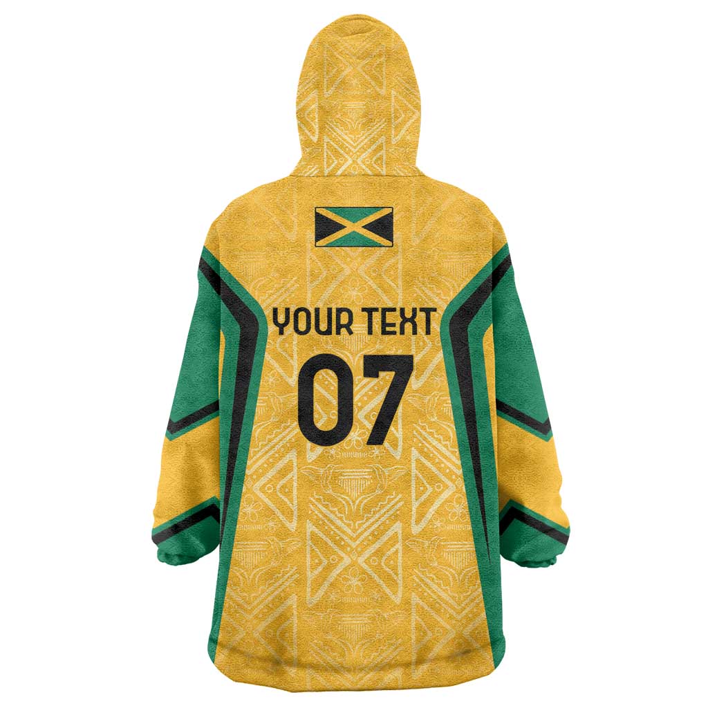 Afro-Jamaica Custom Wearable Blanket Hoodie Golden Ethnic Motifs