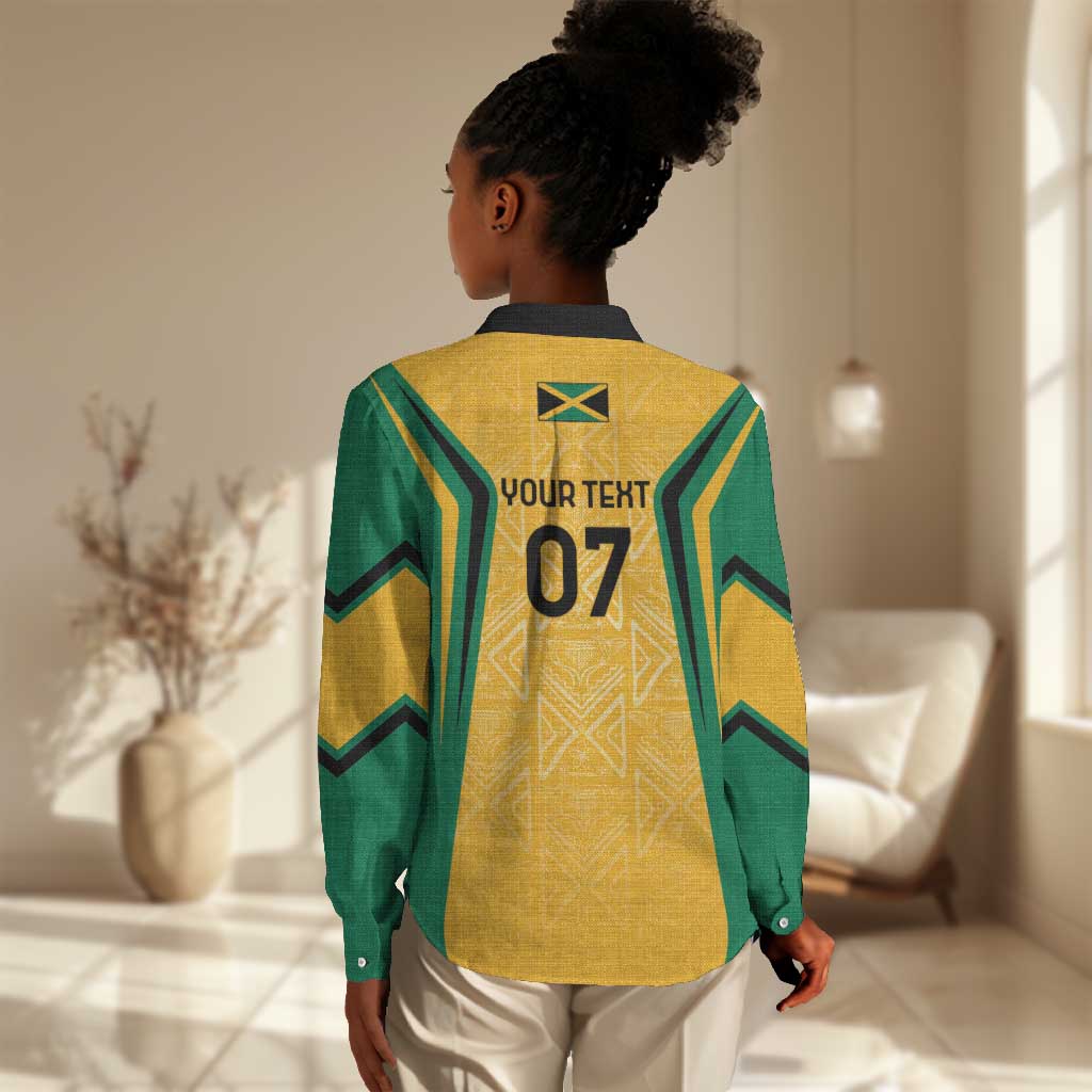 Afro-Jamaica Custom Women Casual Shirt Golden Ethnic Motifs LT7