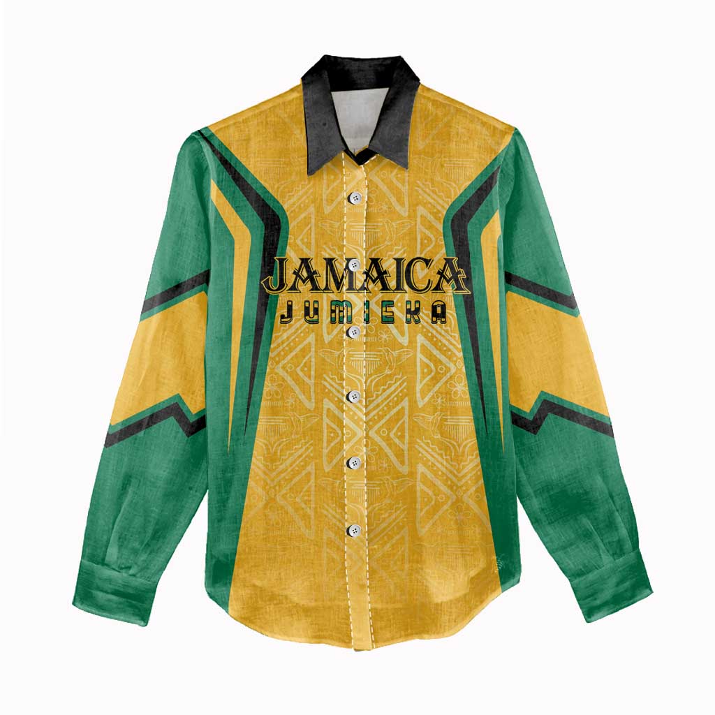 Afro-Jamaica Custom Women Casual Shirt Golden Ethnic Motifs LT7