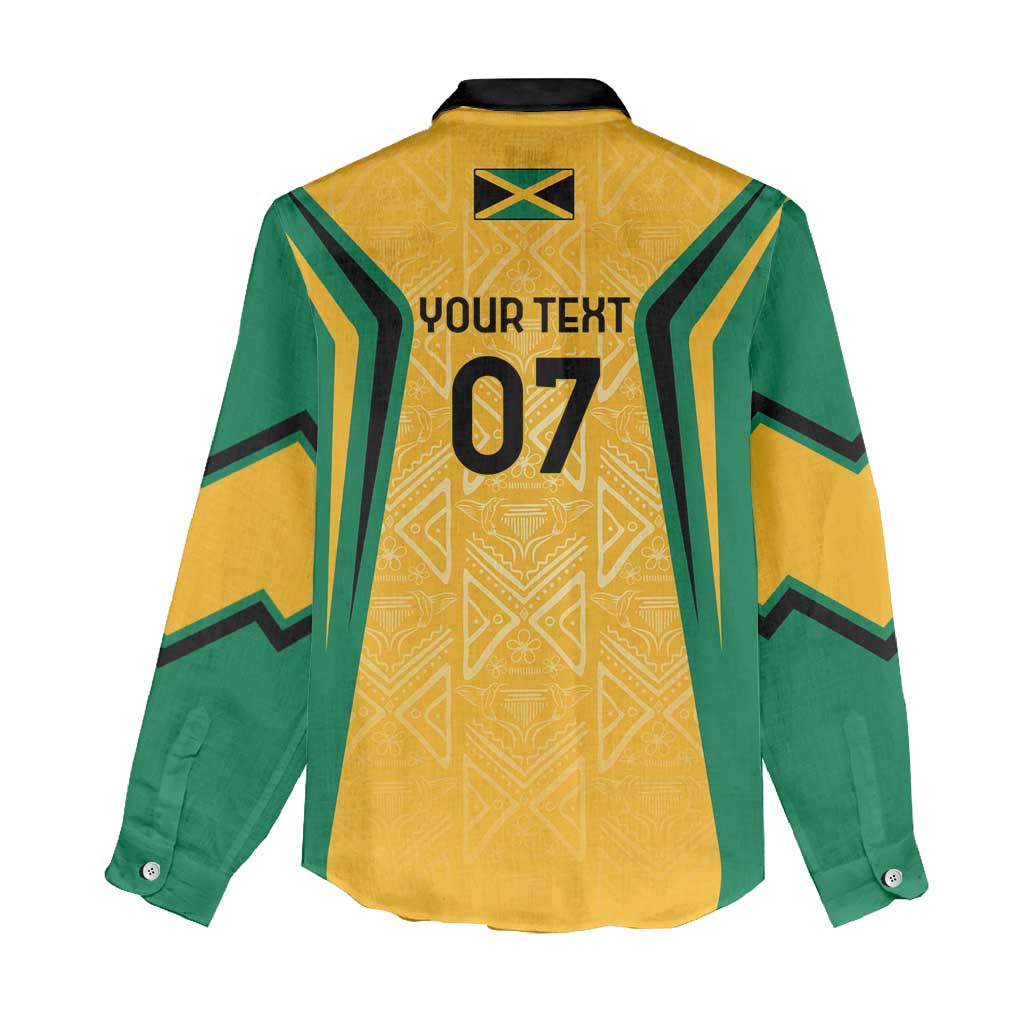 Afro-Jamaica Custom Women Casual Shirt Golden Ethnic Motifs LT7