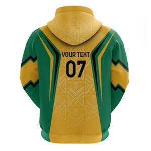 Afro-Jamaica Custom Zip Hoodie Golden Ethnic Motifs
