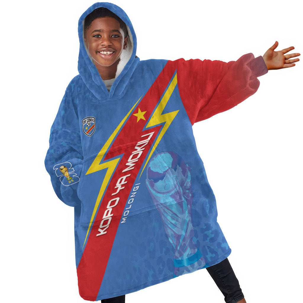 DR Congo 2026 Kopo ya Mokili Custom Kid Wearable Blanket Hoodie Leopards Making History