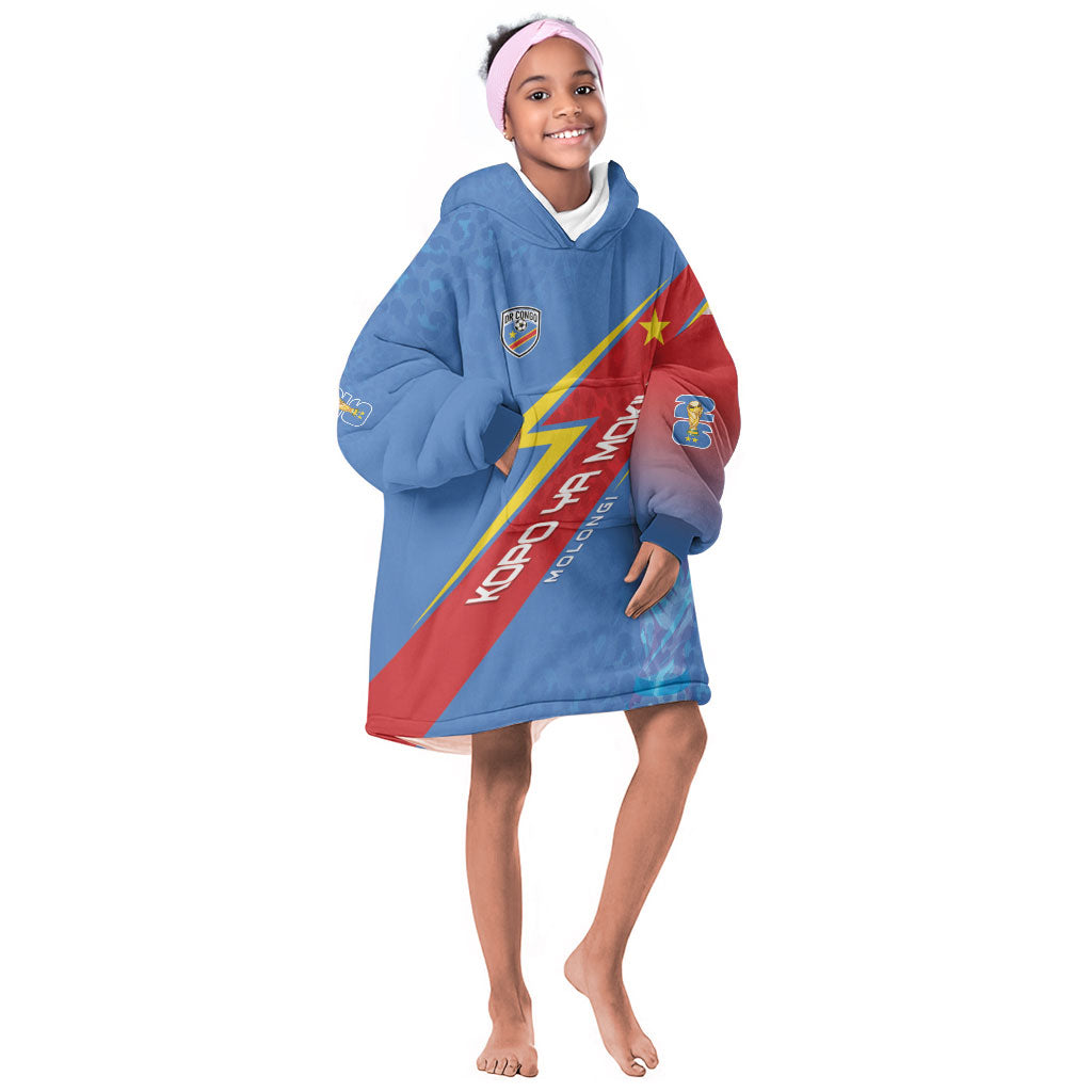 DR Congo 2026 Kopo ya Mokili Custom Kid Wearable Blanket Hoodie Leopards Making History