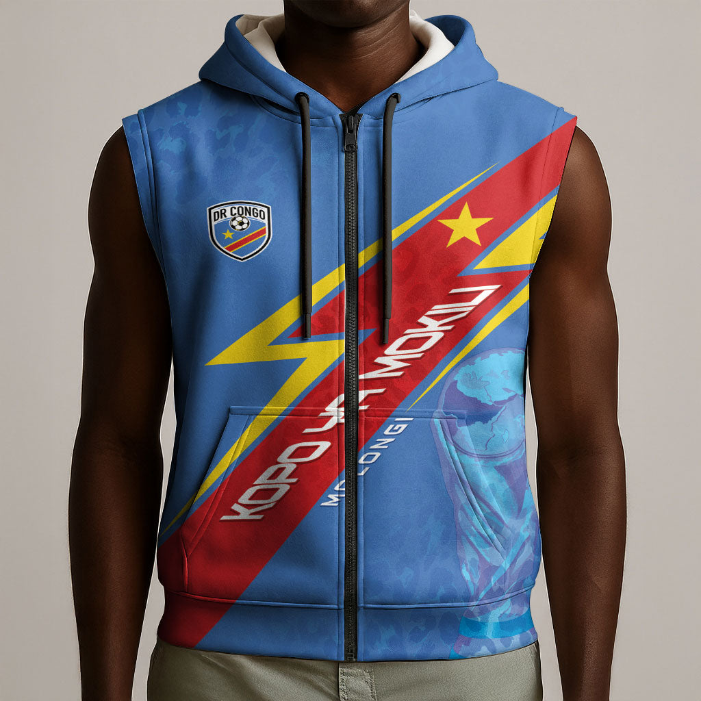DR Congo 2026 Kopo ya Mokili Custom Sleeveless Zip Hoodie Leopards Making History