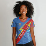 DR Congo 2026 Kopo ya Mokili Custom Women V-Neck T-Shirt Leopards Making History