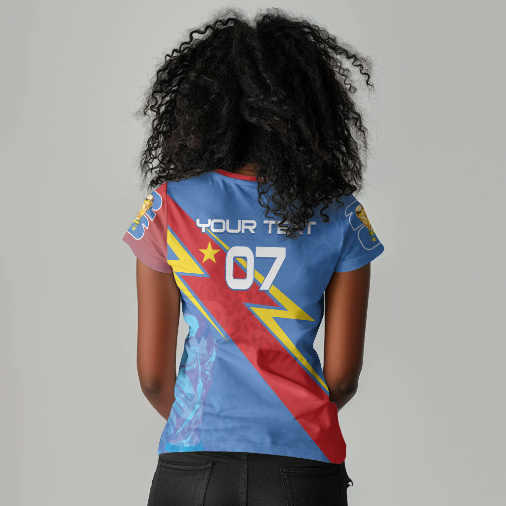 DR Congo 2026 Kopo ya Mokili Custom Women V-Neck T-Shirt Leopards Making History
