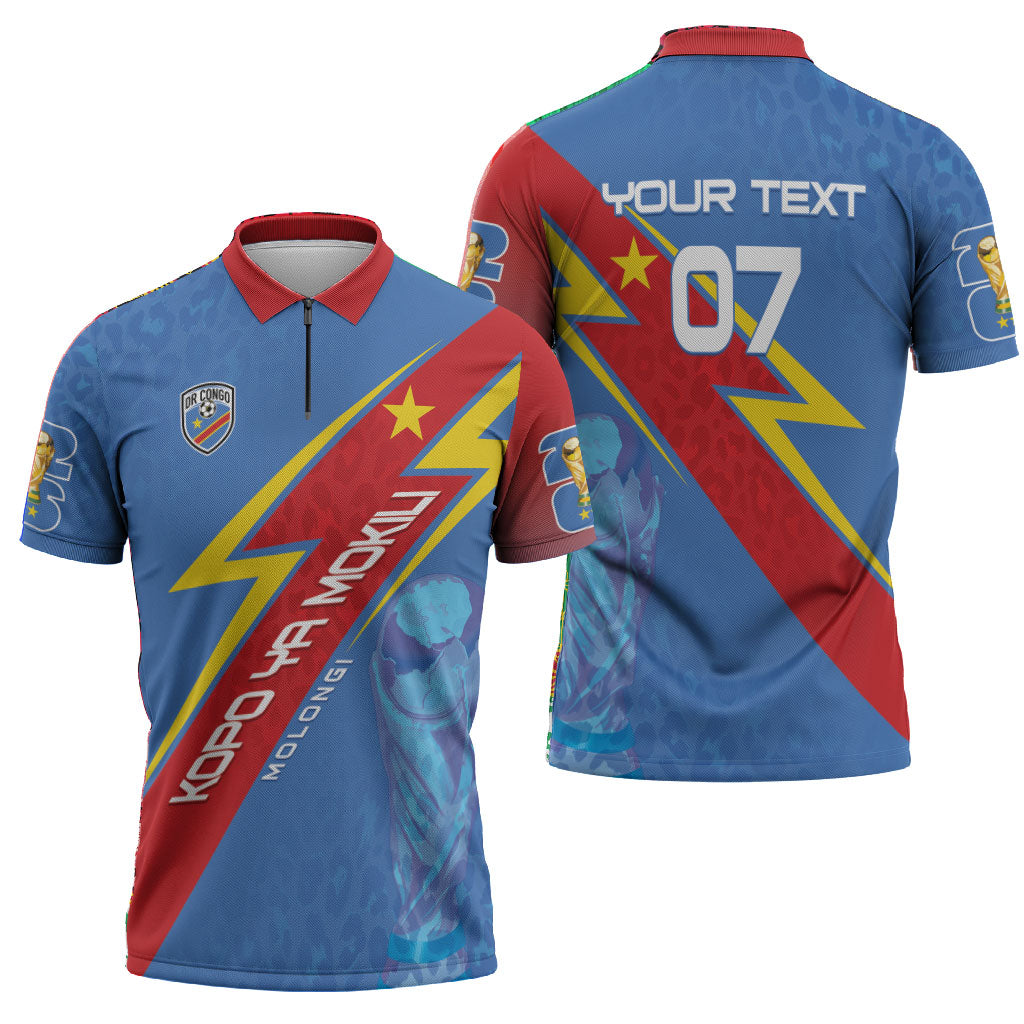 DR Congo 2026 Kopo ya Mokili Custom Zipper Polo Shirt Leopards Making History