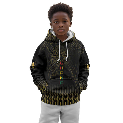 Ghana Black Star Custom Kid Hoodie Gold Ananse Spiderweb Inspired