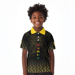 Ghana Black Star Custom Kid Polo Shirt Gold Ananse Spiderweb Inspired