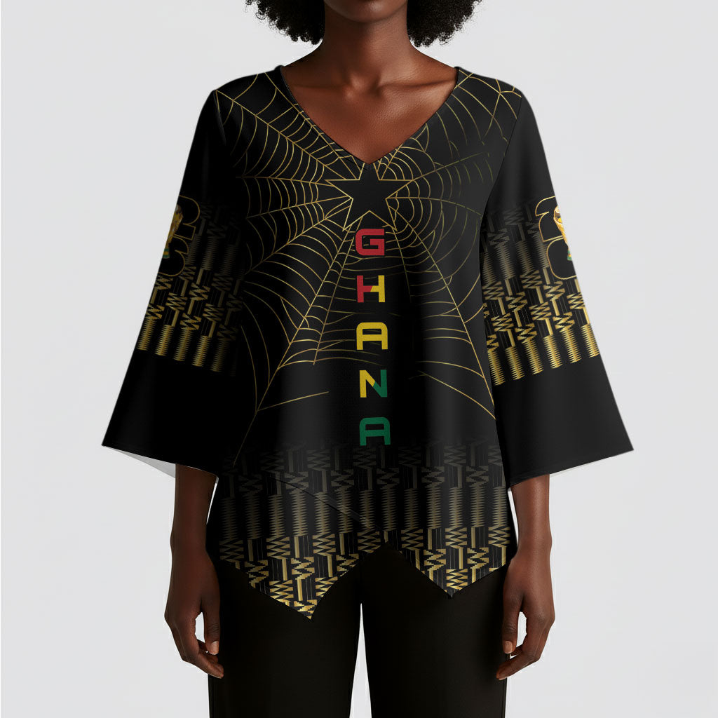 Ghana Black Star Custom Kimono Sleeve Blouse Gold Ananse Spiderweb Inspired