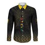 Ghana Black Star Custom Long Sleeve Button Shirt Gold Ananse Spiderweb Inspired