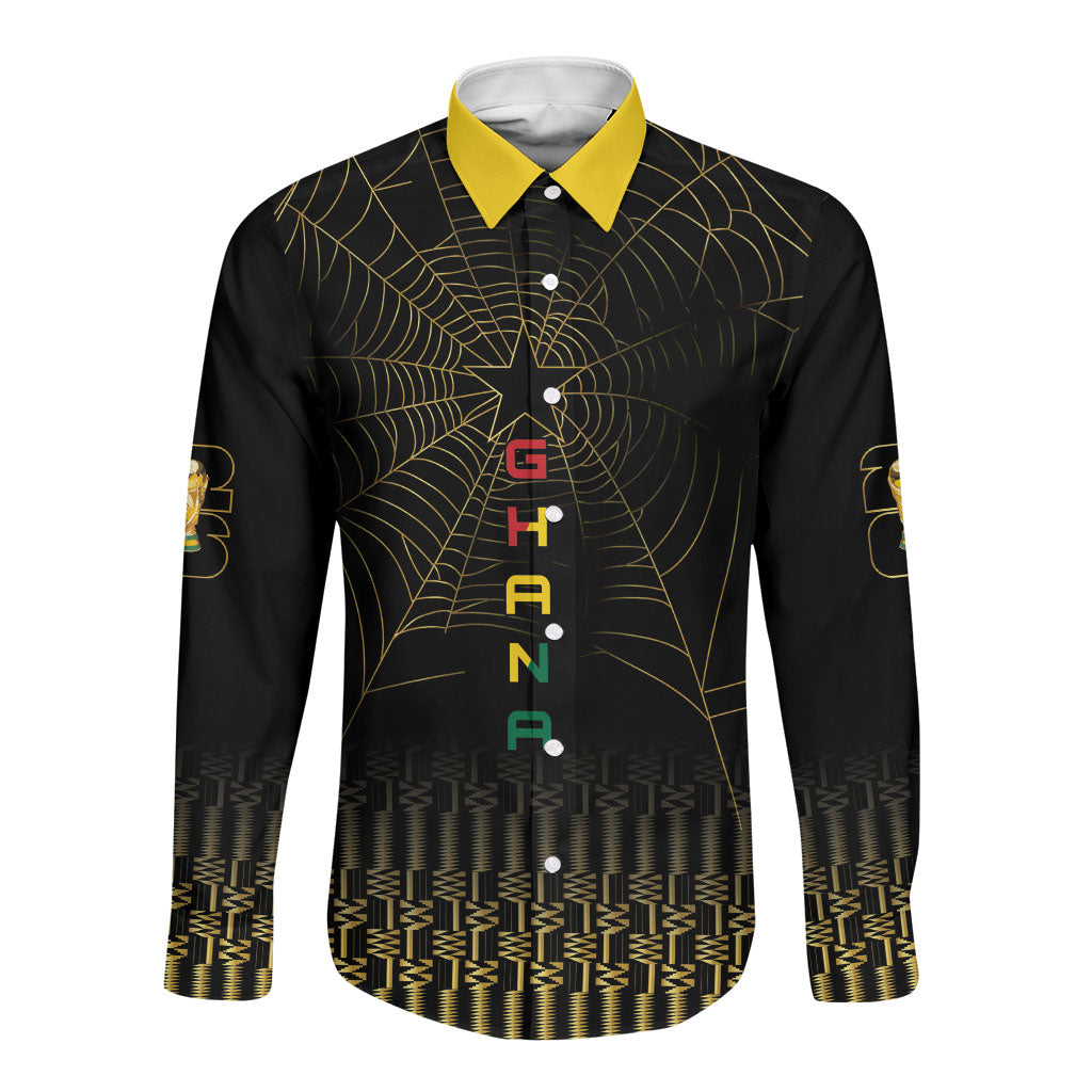 Ghana Black Star Custom Long Sleeve Button Shirt Gold Ananse Spiderweb Inspired