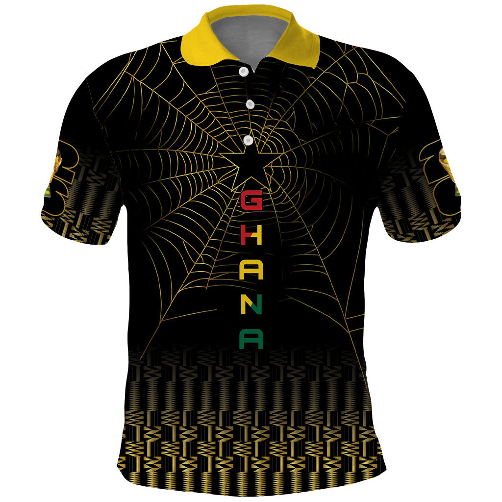 Ghana Black Star Custom Polo Shirt Gold Ananse Spiderweb Inspired