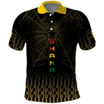 Ghana Black Star Custom Polo Shirt Gold Ananse Spiderweb Inspired