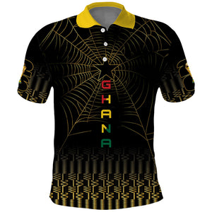 Ghana Black Star Custom Polo Shirt Gold Ananse Spiderweb Inspired