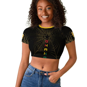 Ghana Black Star Custom Raglan Cropped T shirt Gold Ananse Spiderweb Inspired
