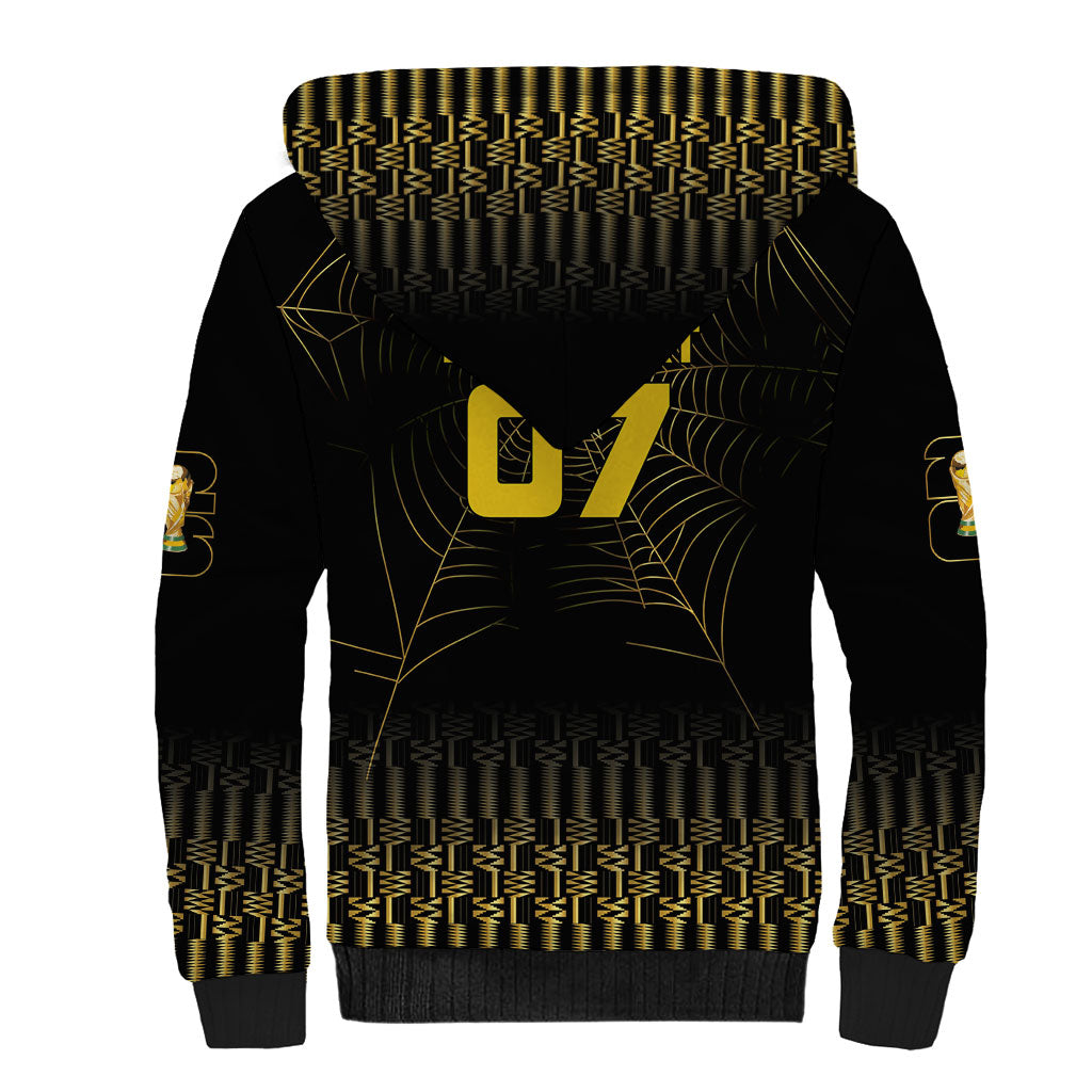 Ghana Black Star Custom Sherpa Hoodie Gold Ananse Spiderweb Inspired
