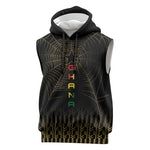 Ghana Black Star Custom Sleeveless Hoodie Gold Ananse Spiderweb Inspired