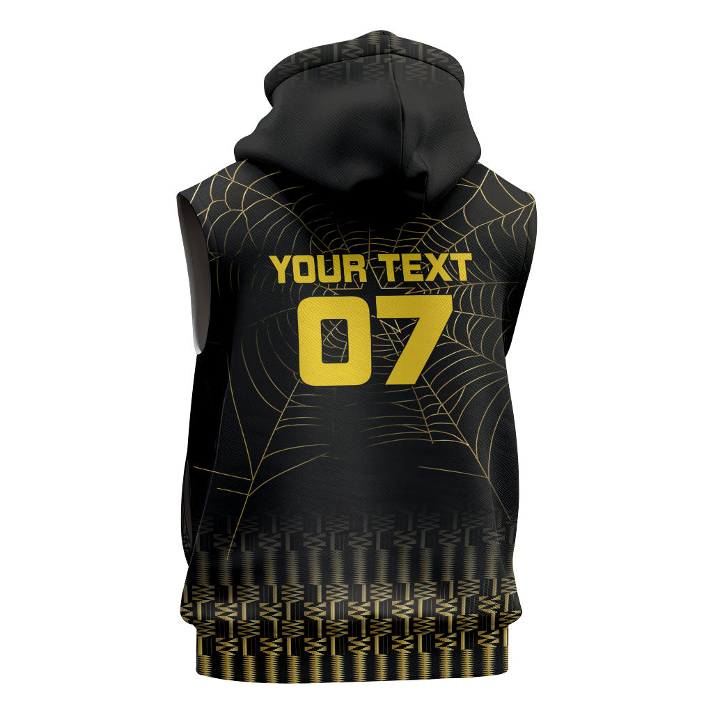 Ghana Black Star Custom Sleeveless Hoodie Gold Ananse Spiderweb Inspired
