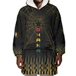 Ghana Black Star Custom Wearable Blanket Hoodie Gold Ananse Spiderweb Inspired