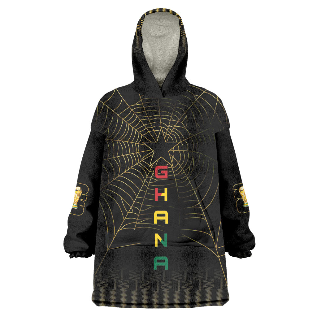 Ghana Black Star Custom Wearable Blanket Hoodie Gold Ananse Spiderweb Inspired