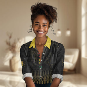 Ghana Black Star Custom Women Casual Shirt Gold Ananse Spiderweb Inspired