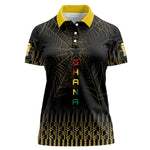 Ghana Black Star Custom Women Polo Shirt Gold Ananse Spiderweb Inspired